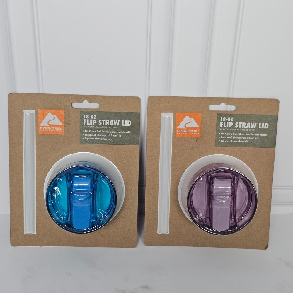 Ozark Trail 18-oz Flip Straw Lid 2-Pack Blue and Lilac for Tumbler Vintage